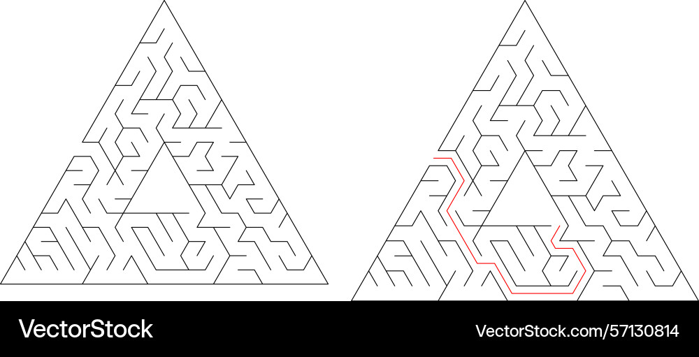 Mazes one solved with a red path Vector Image