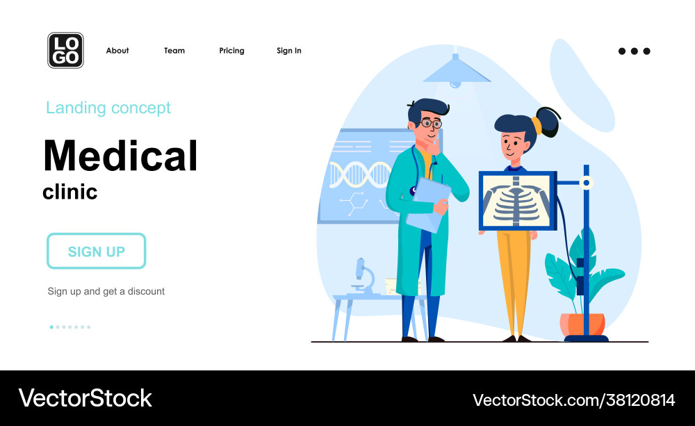 Medizinische Klinik Web-Konzept Arzt macht Röntgen Medizinische Klinik Web-Konzept Arzt macht Röntgen vektorbild