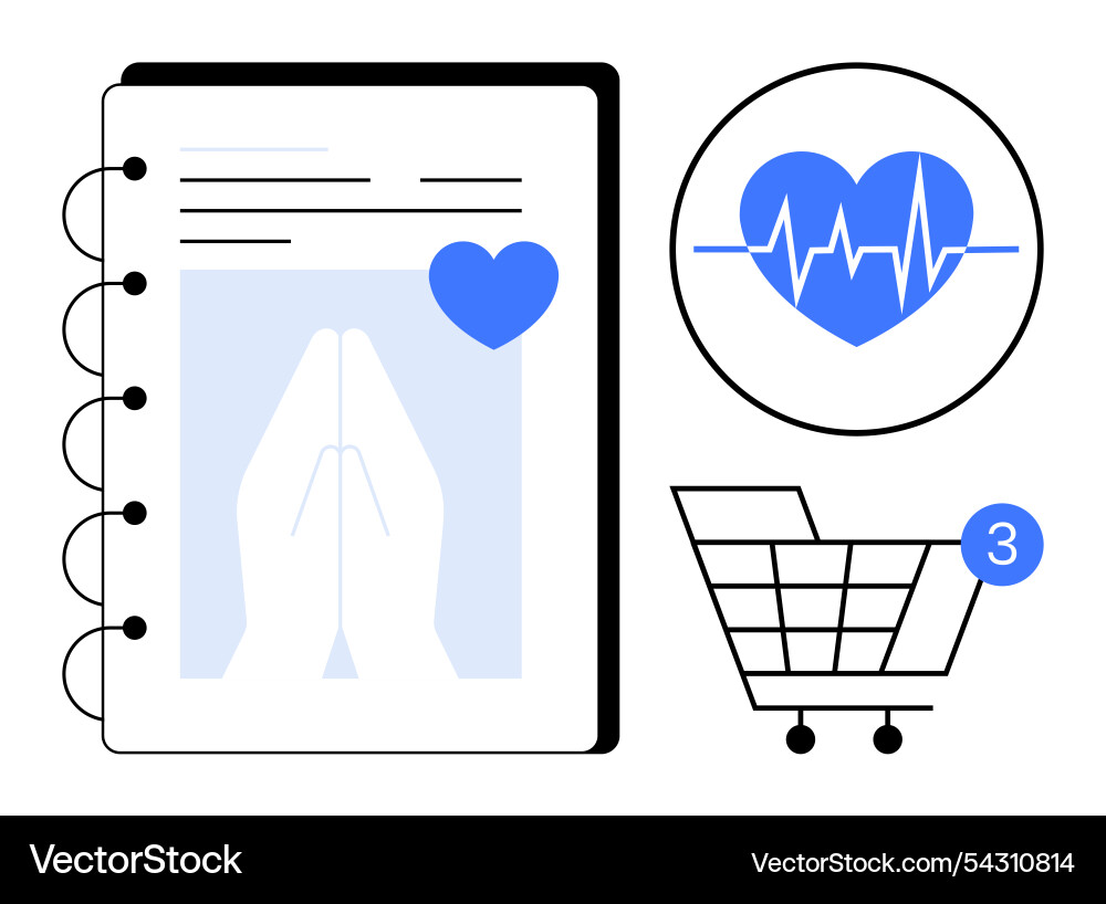 Notebook with praying hands heart ecg line vector image