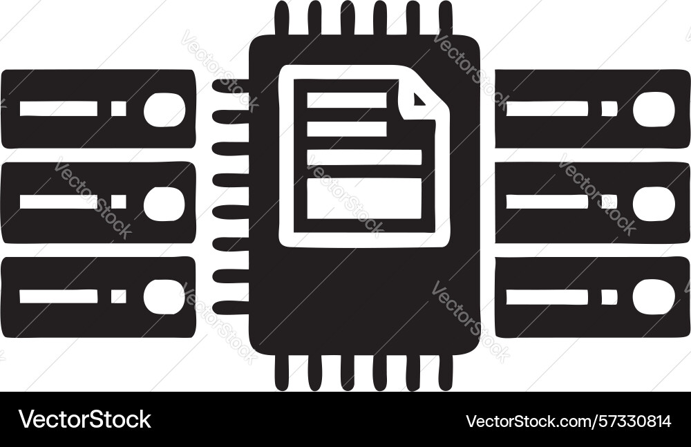 Server rack with data storage and computer vector image