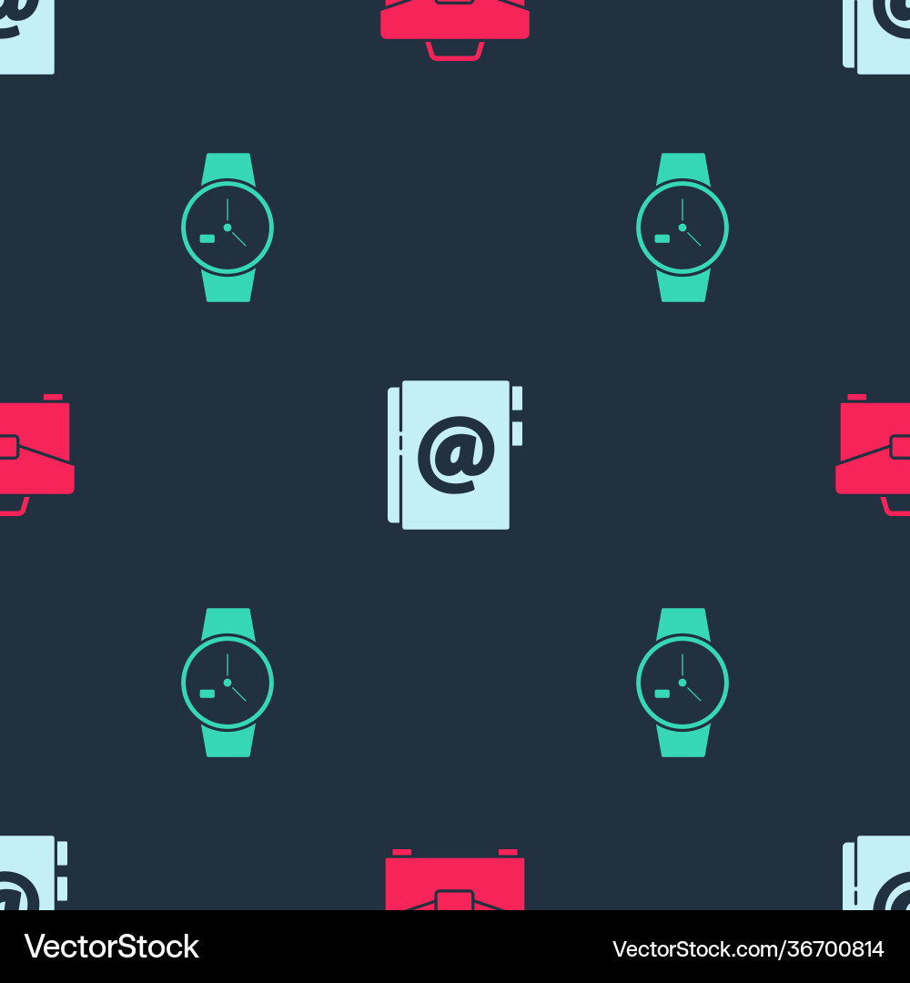 Set briefcase address book and wrist watch Set briefcase address book and wrist watch vector image