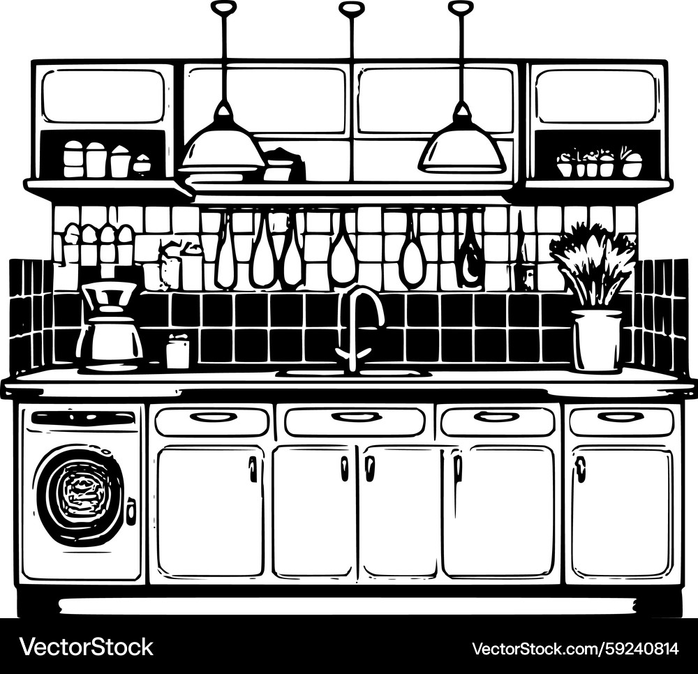 Vintage Kitchen Cabinet – Royalty-Free Vector | VectorStock, image size:1000x966