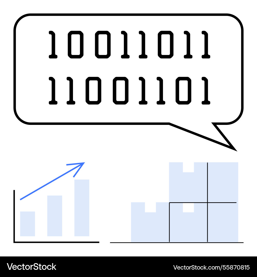 Binärcode in Sprachblase über dem Datendiagramm Binärcode in Sprachblase über dem Datendiagramm vektorbild