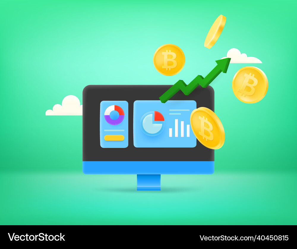 Cryptocurrency mining via internet concept 3d vector image