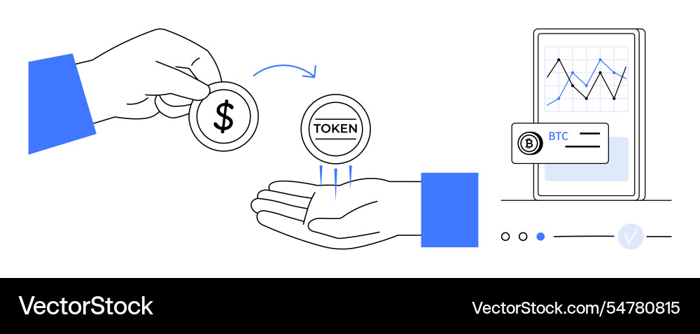 Exchanging currency for tokens with digital Exchanging currency for tokens with digital vector image