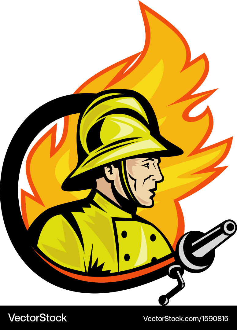 Firefighter Using Fire Hose Vector Image