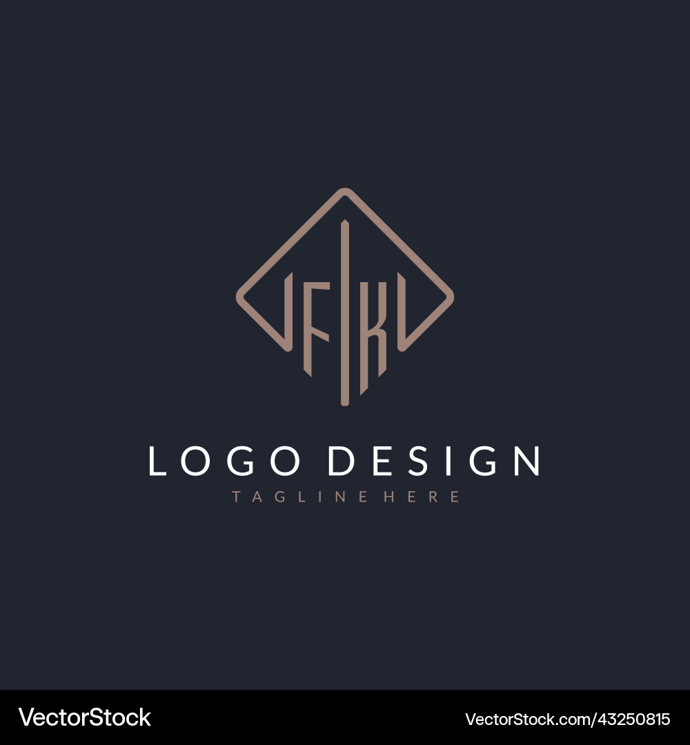 Fk initial logo with curved rectangle style design vector image