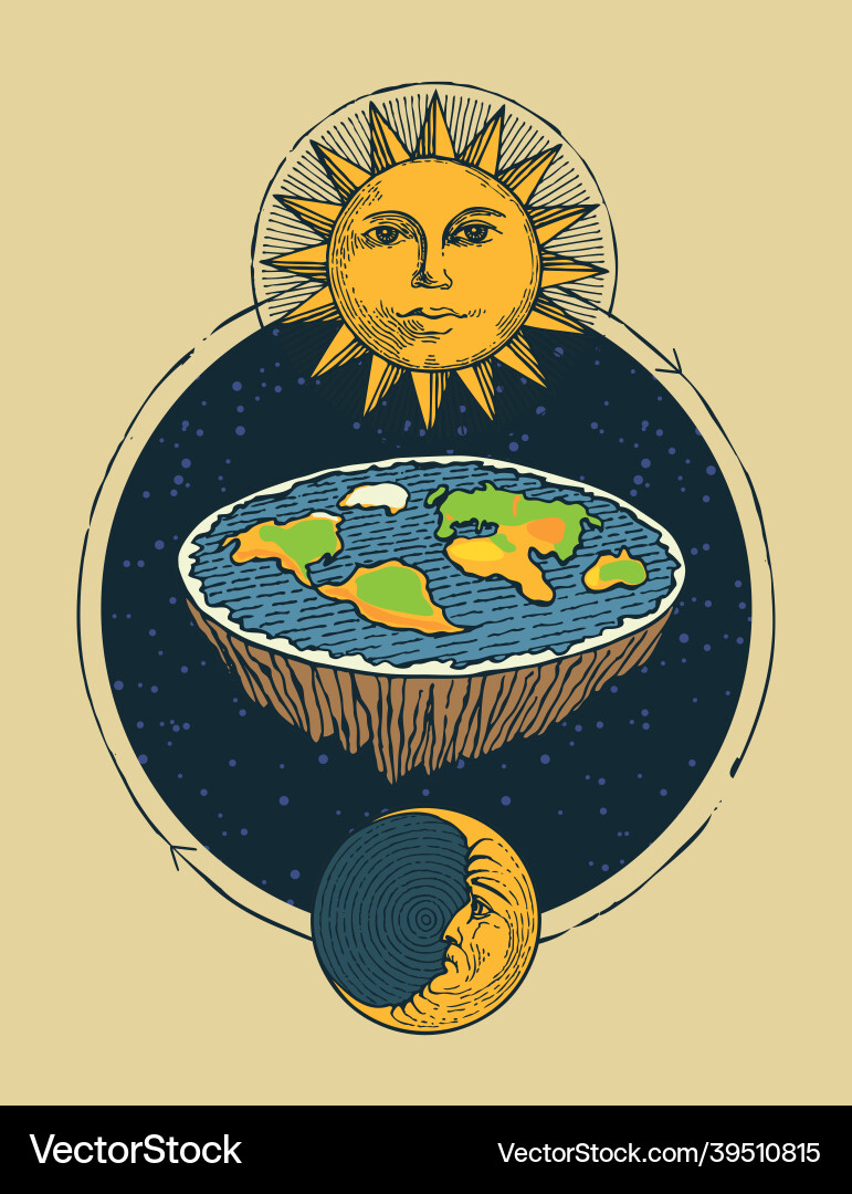 Hand-drawn flat earth in space with sun and moon Hand-drawn flat earth in space with sun and moon vector image