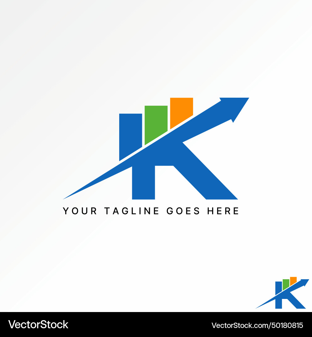 Initial k font business chart graph up arrow Initial k font business chart graph up arrow vector image