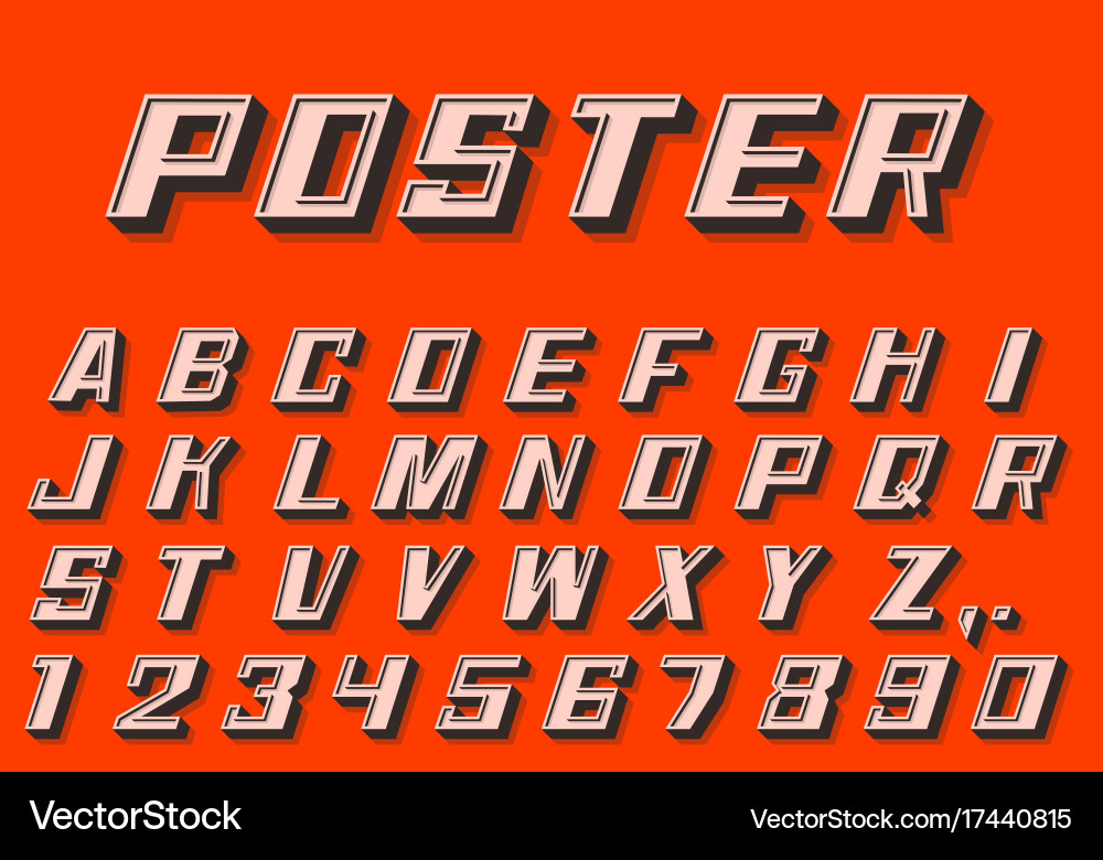 Poster 3d font numbers and letters retro style vector image