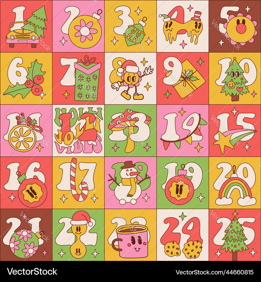 Psychedelic Christmas Advent Square Vector Image