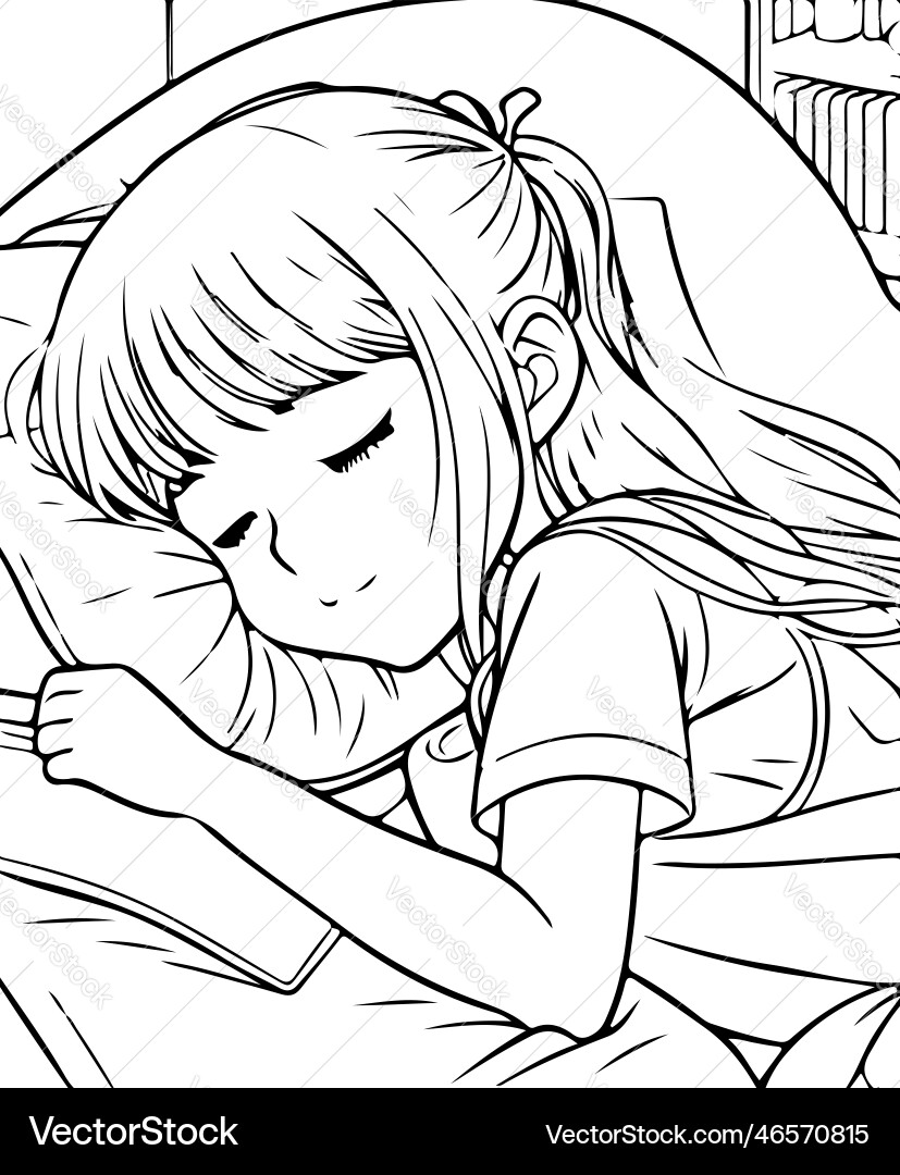 Süßes Baby schläft auf einem Kissen Anime Mädchen Süßes Baby schläft auf einem Kissen Anime Mädchen vektorbild