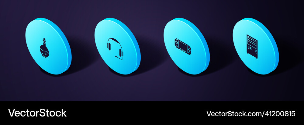 Set isometric computer portable video game Vector Image