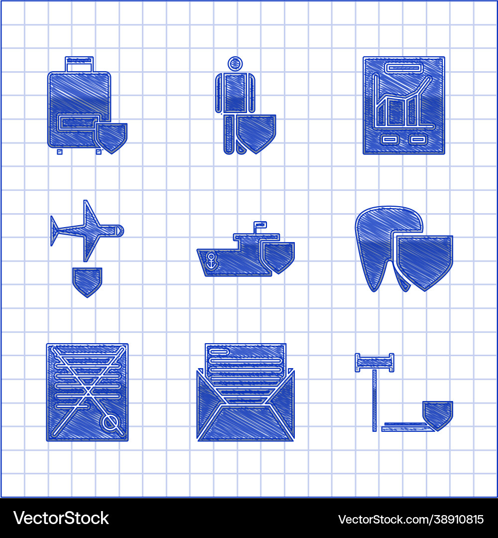Set ship with shield mail and e-mail judge gavel Vector Image