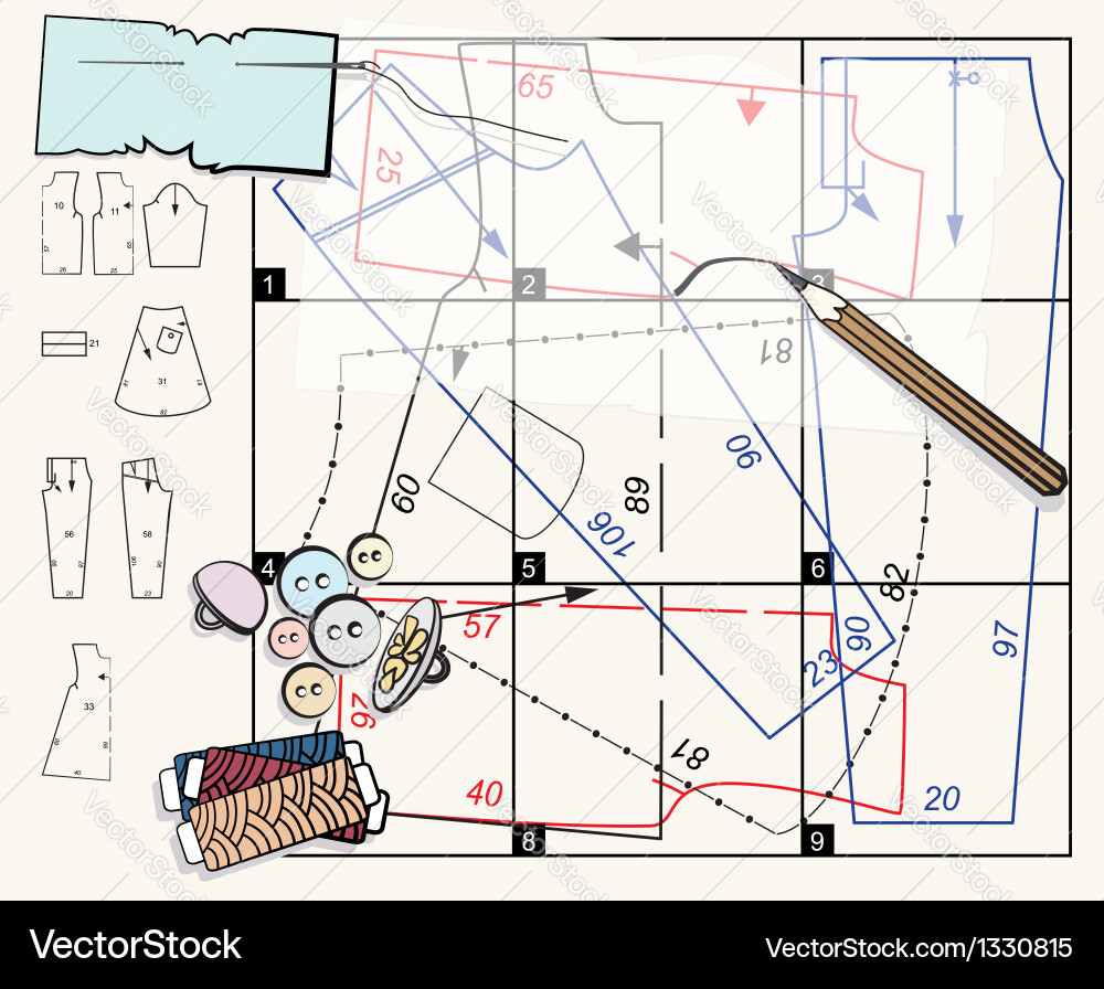 Sewing pattern and accessories Royalty Free Vector Image