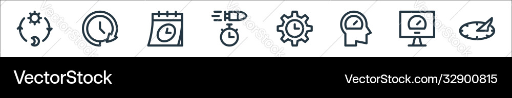 Speedometer and time line icons linear set Speedometer and time line icons linear set vector image