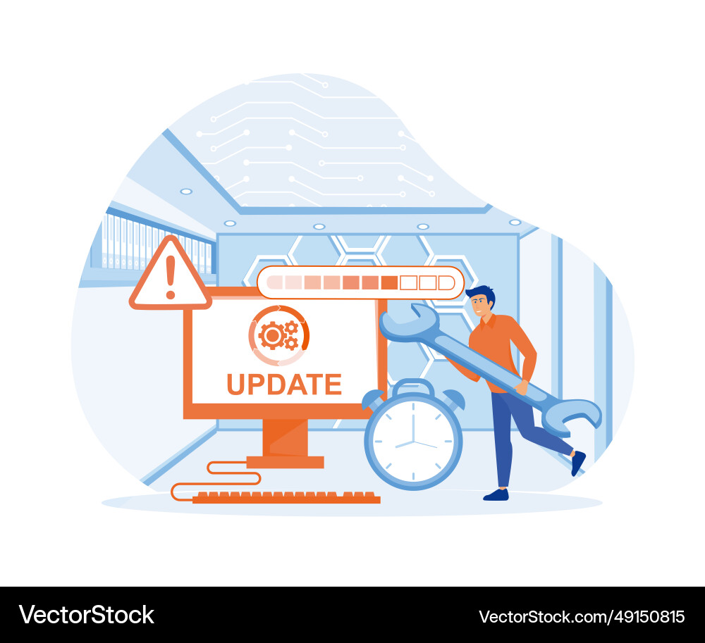 System-Update winzige Programmierer Upgrade System-Update winzige Programmierer Upgrade vektorbild