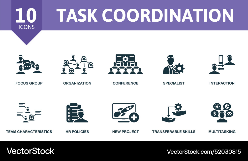 Task coordination thin line icon set focus group Task coordination thin line icon set focus group Vector Image