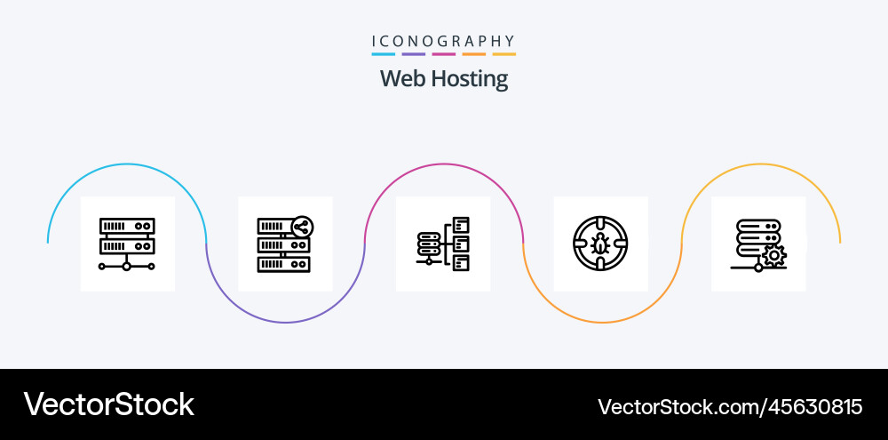 Web hosting line 5 icon pack including internet vector image