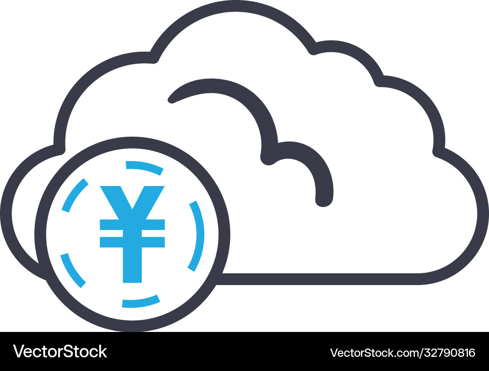 Cloud computing with yuan coin line style icon vector image