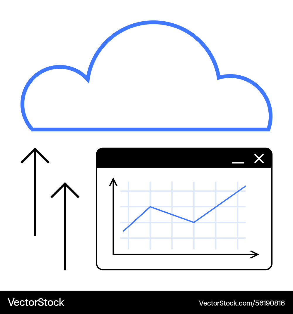 Cloud storage with data growth and analytics graph Cloud storage with data growth and analytics graph vector image