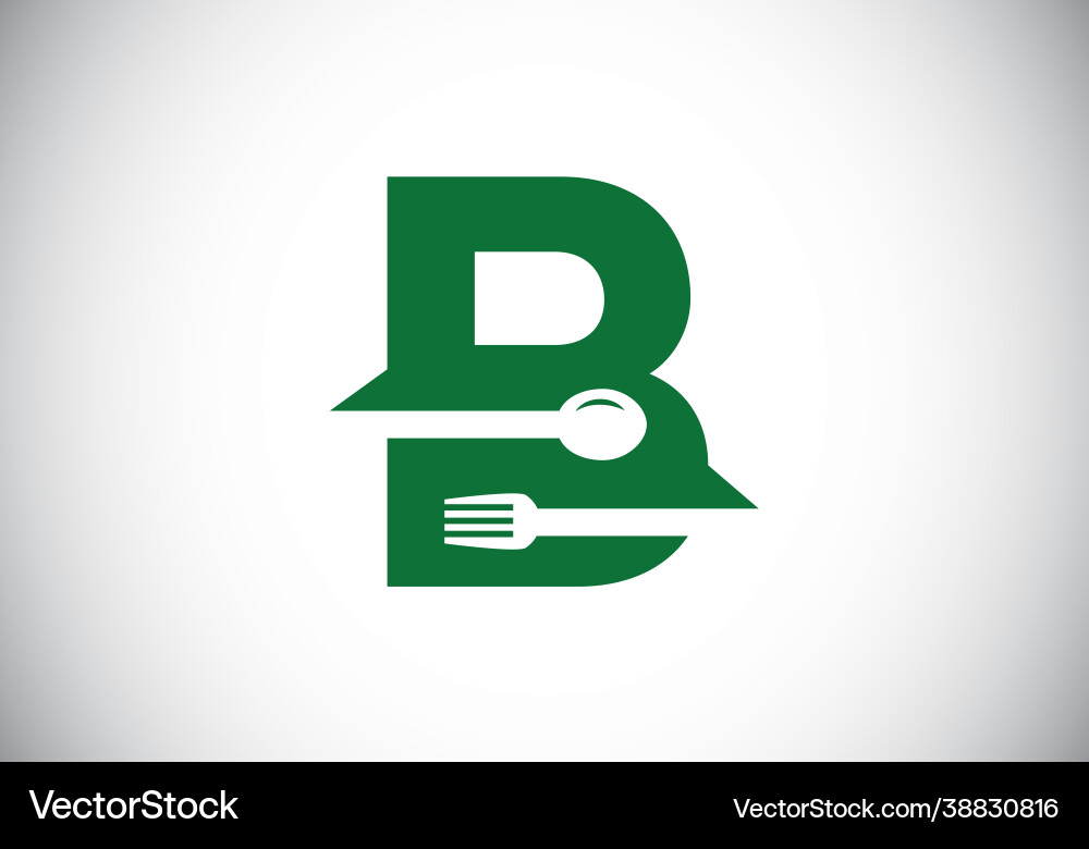 Initial b monogram alphabet with a fork spoon vector image