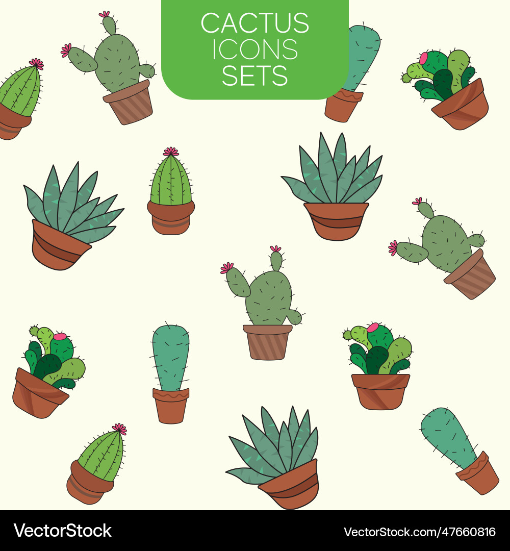Seamless pattern background with cactus icons Vector Image