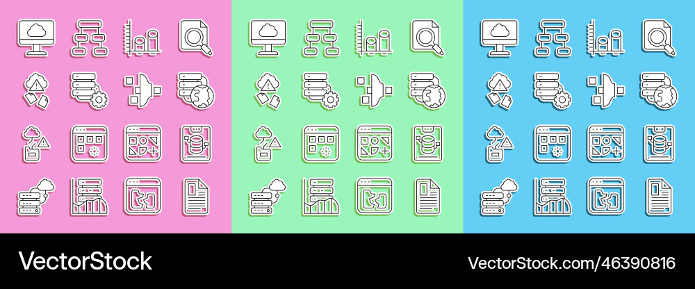 Set line file document server data web hosting Set line file document server data web hosting vector image