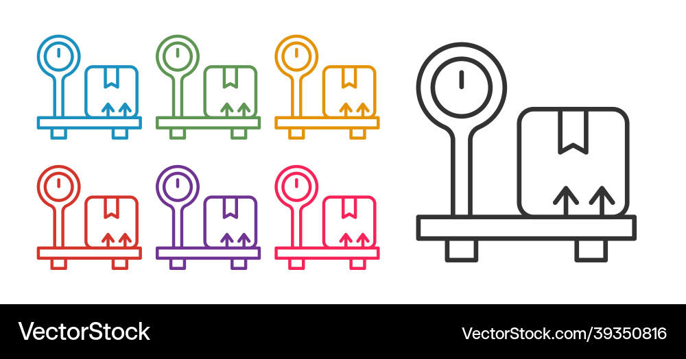 Set line scale with cardboard box icon isolated Vector Image