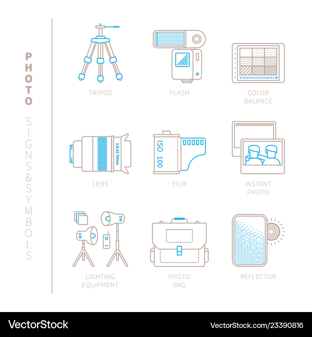 Set of photography icons and concepts in mono Vector Image