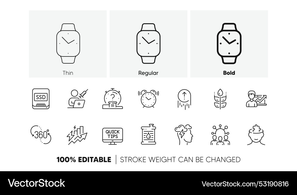 Ssd alarm clock and quiz line icons for web app Ssd alarm clock and quiz line icons for web app vector image