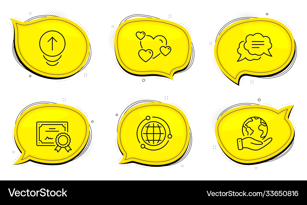 Swipe up heart and globe icons set text message Swipe up heart and globe icons set text message vector image
