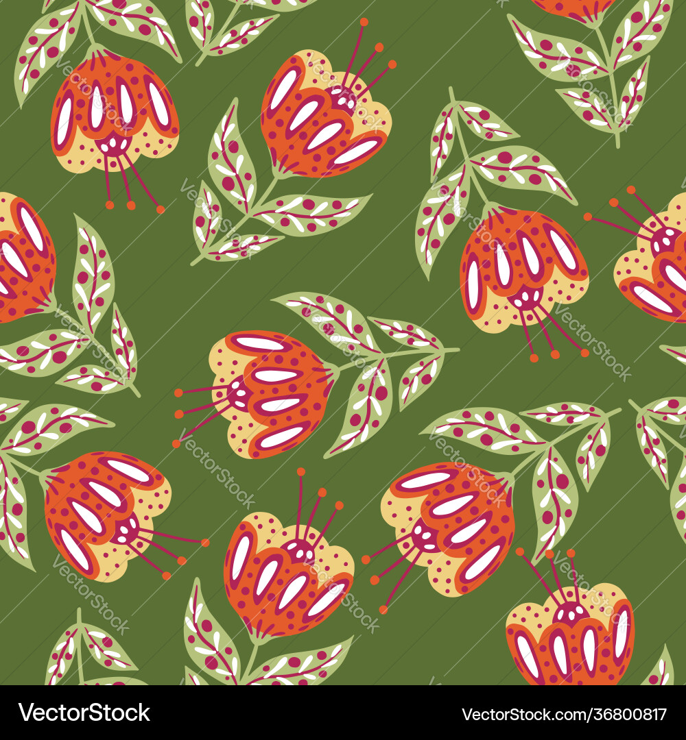 Abstract botanic seamless doodle pattern with red Abstract botanic seamless doodle pattern with red vector image