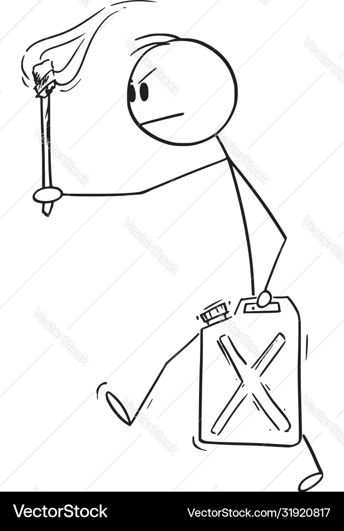 Arsonist with Flaming Torch and Jerry Can vector image