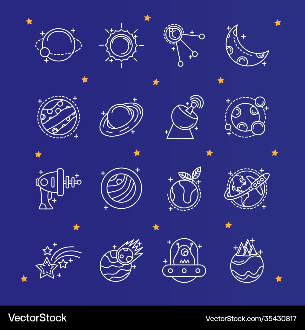 Bundle six space set line style icons Vector Image