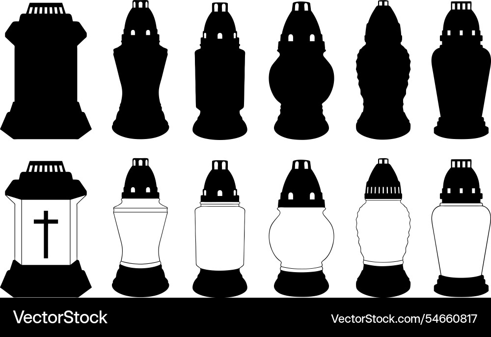 Collage of different cemetery memorial candles Collage of different cemetery memorial candles Vector Image