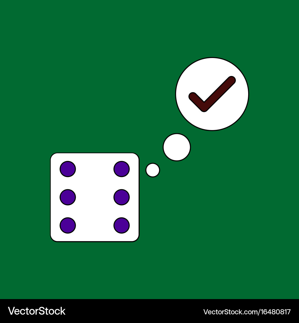Flat icon design collection dice and check mark vector image
