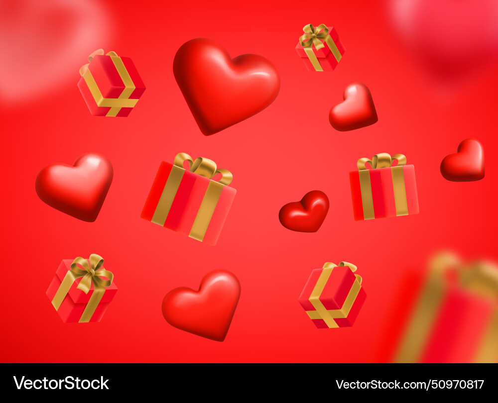 Gift boxes and flying hearts happy valentines day Gift boxes and flying hearts happy valentines day vector image