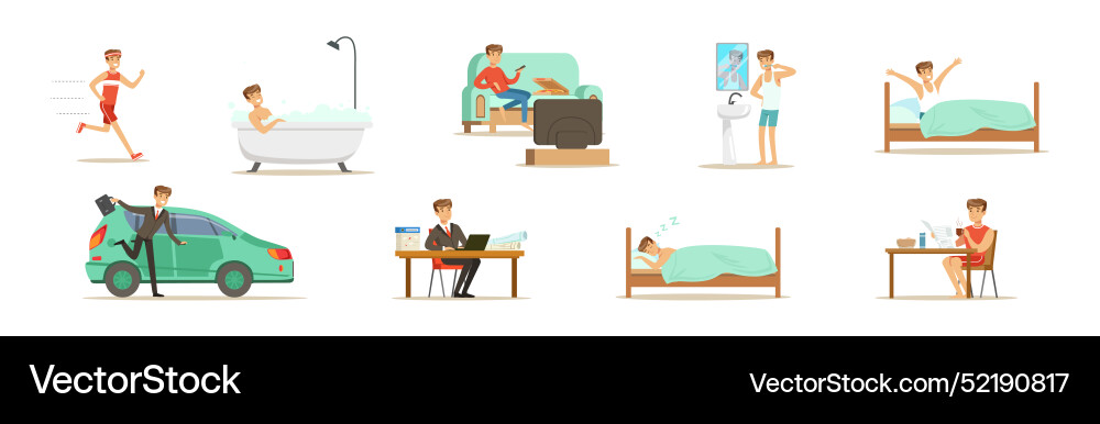 Man character daily routine different activity Man character daily routine different activity vector image