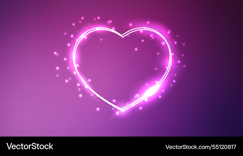 Neon double frame in heart form with shining Neon double frame in heart form with shining vector image