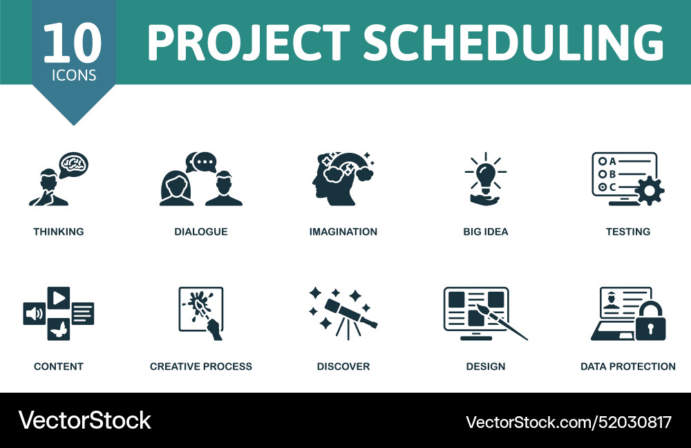Project scheduling icon set thinking dialogue Project scheduling icon set thinking dialogue vector image