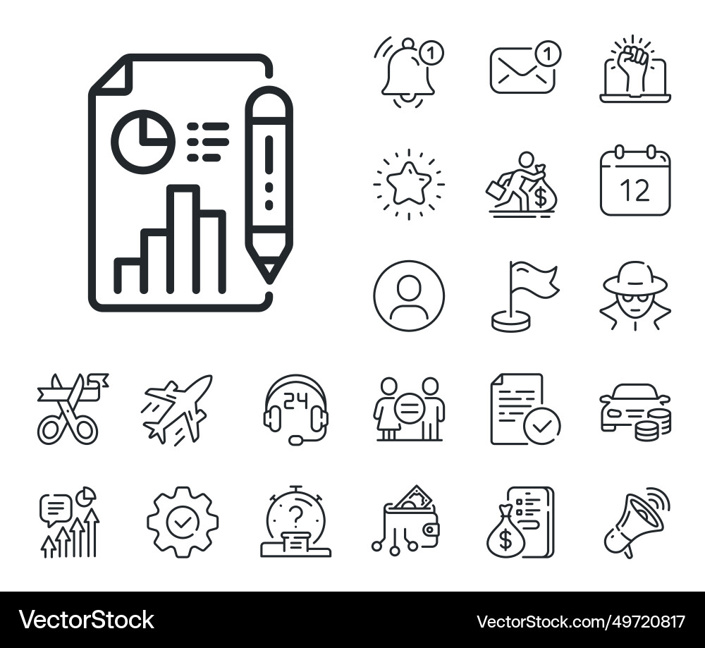 Report document line icon column graph sign Report document line icon column graph sign vector image
