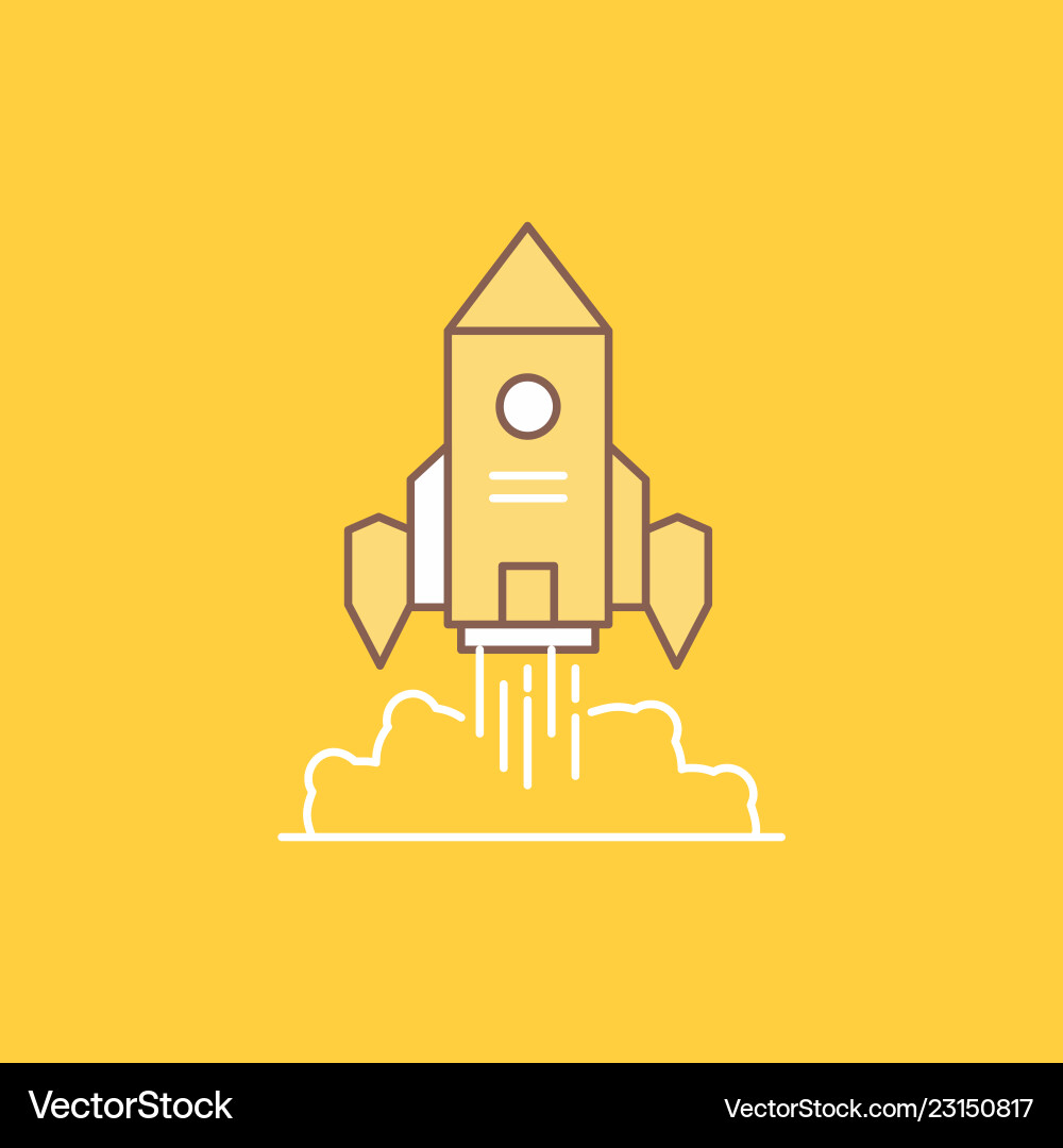 Rocket spaceship startup launch game flat line Rocket spaceship startup launch game flat line vector image