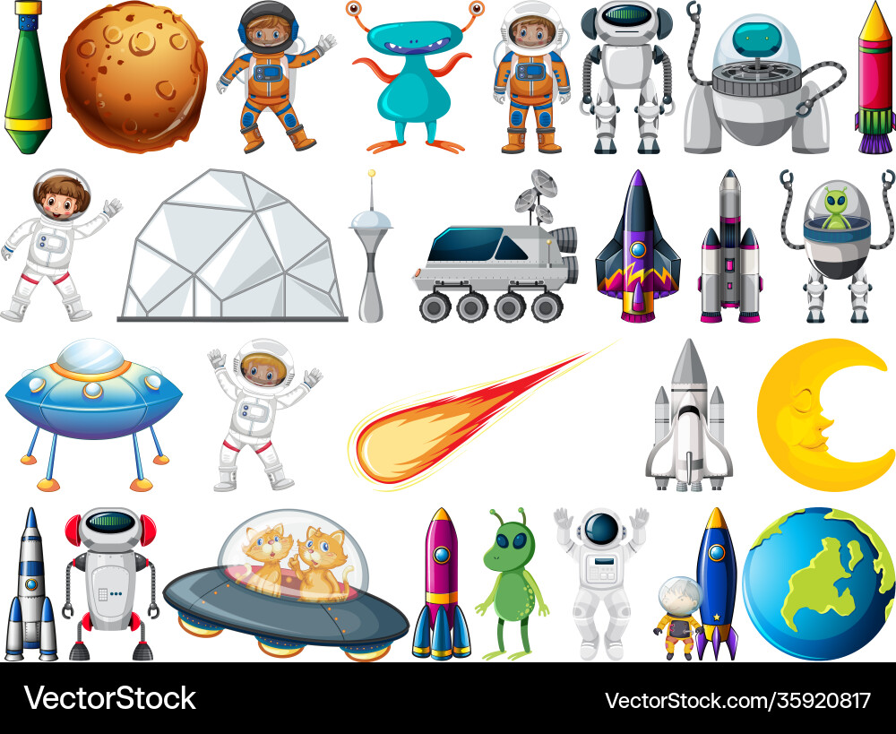 Set space objects and elements isolated Set space objects and elements isolated vector image