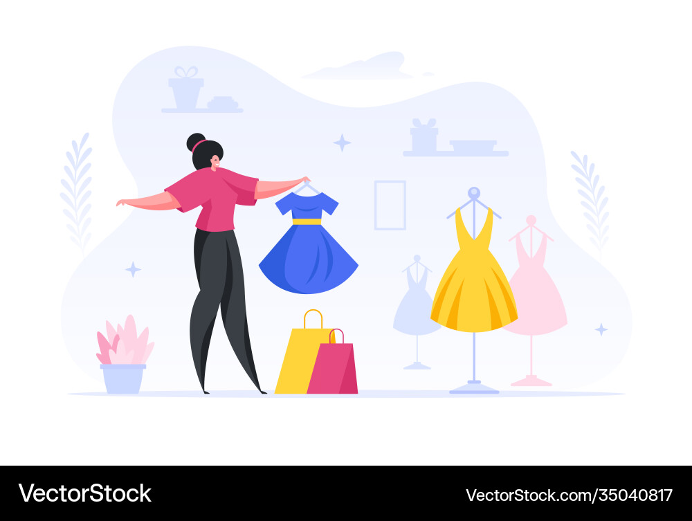 Woman buying new fashionable dress in store Woman buying new fashionable dress in store vector image
