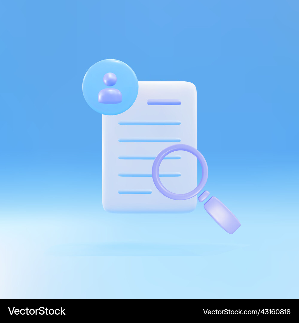 3d render documents personal data with magnifying 3d render documents personal data with magnifying vector image