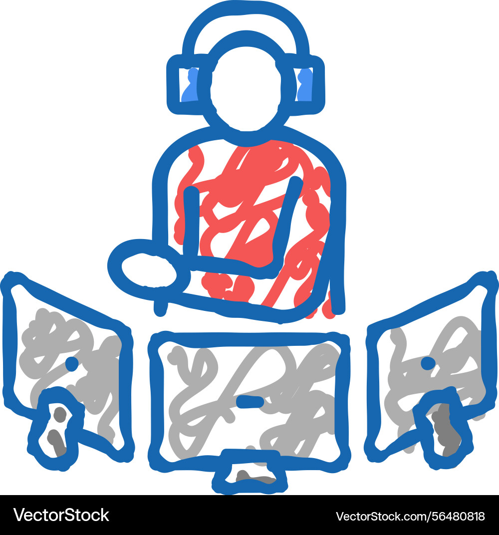 Dispatcher controlling flight way icon doodle Dispatcher controlling flight way icon doodle vector image