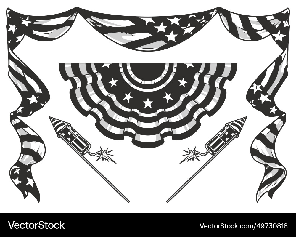 Flags us set element monochrome Vector Image