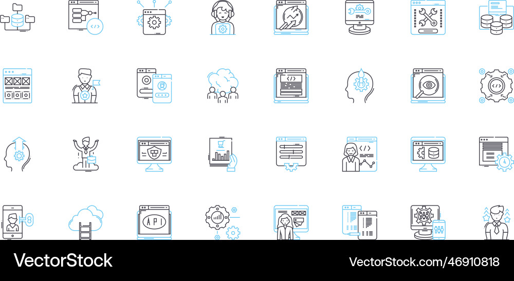 Graphic design linear icons set typography color Graphic design linear icons set typography color vector image
