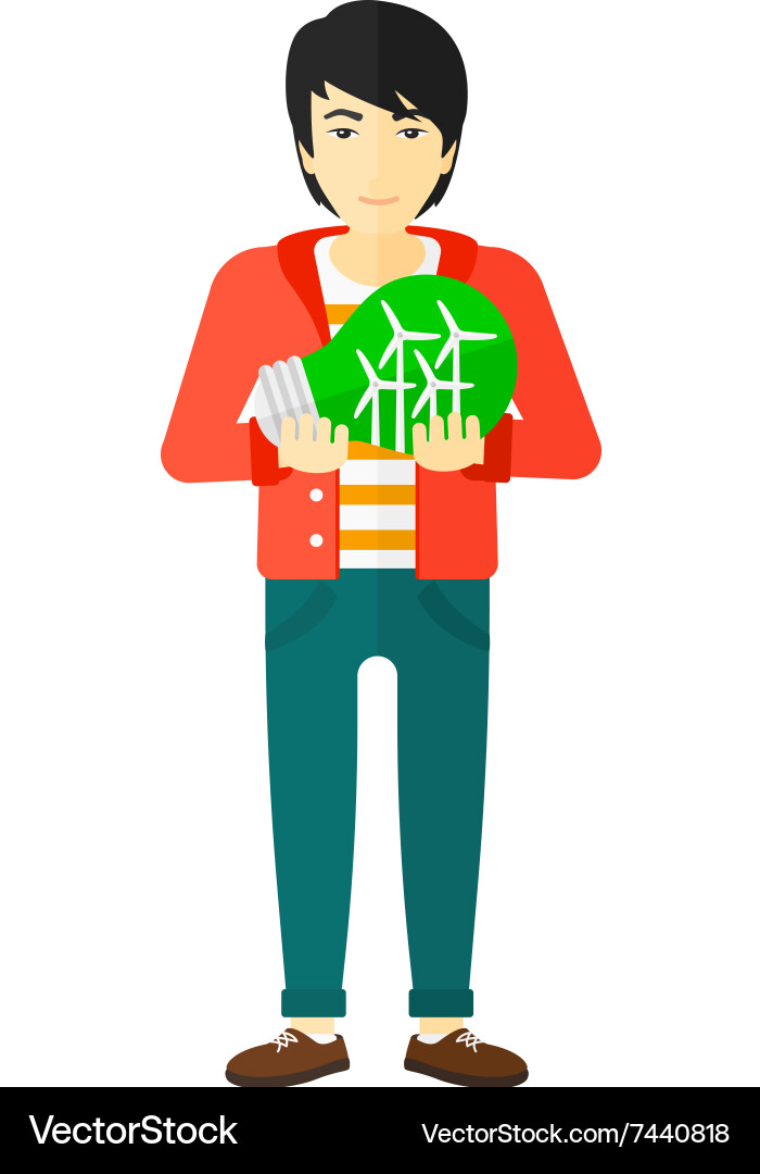 Man with lightbulb and windmill inside vector image